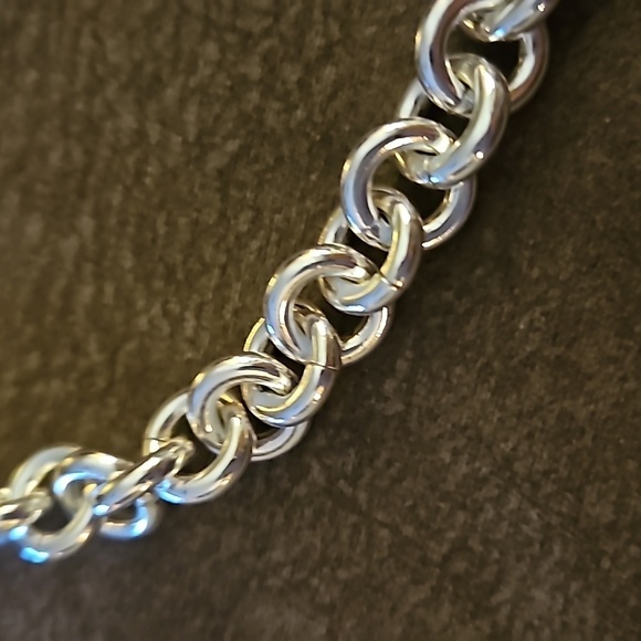 VTG BEST 1990s Silvertone Chunky Rollo Chain Heart Toggle Necklace - Picture 4 of 6